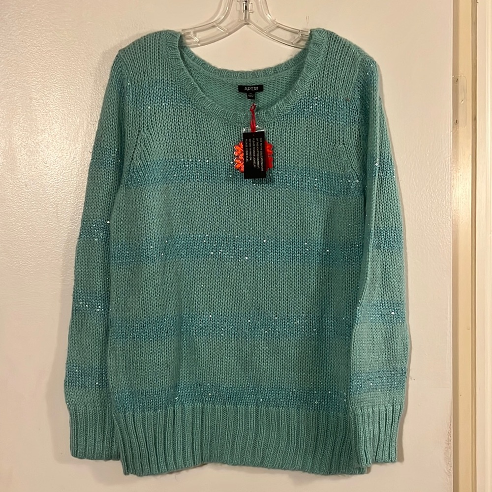 Apt. 9 sequin stripe pullover round neck sweater. NWT